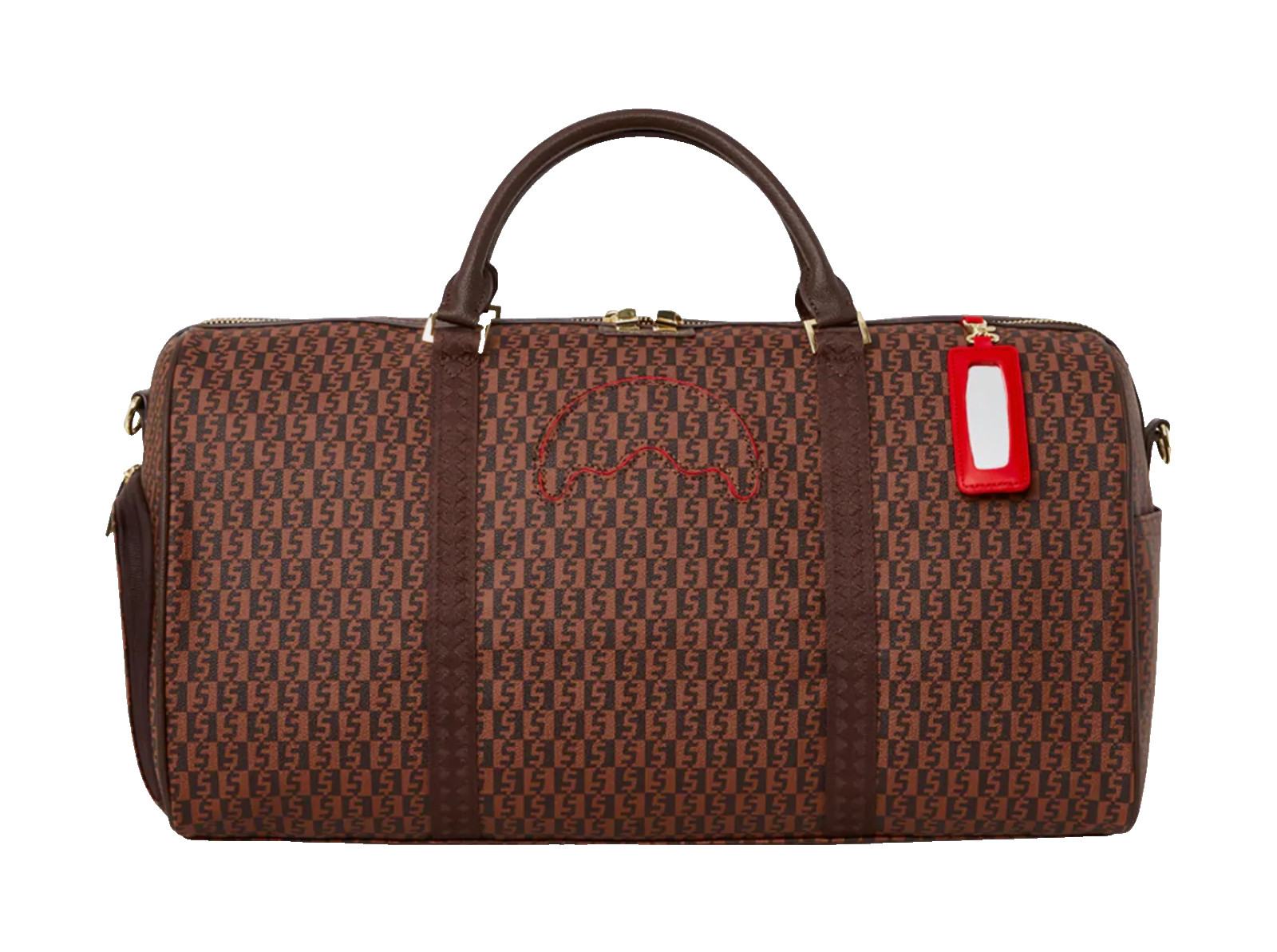 Sprayground Brown Checkered Backpack Shark In Paris Monogram School Books Bag