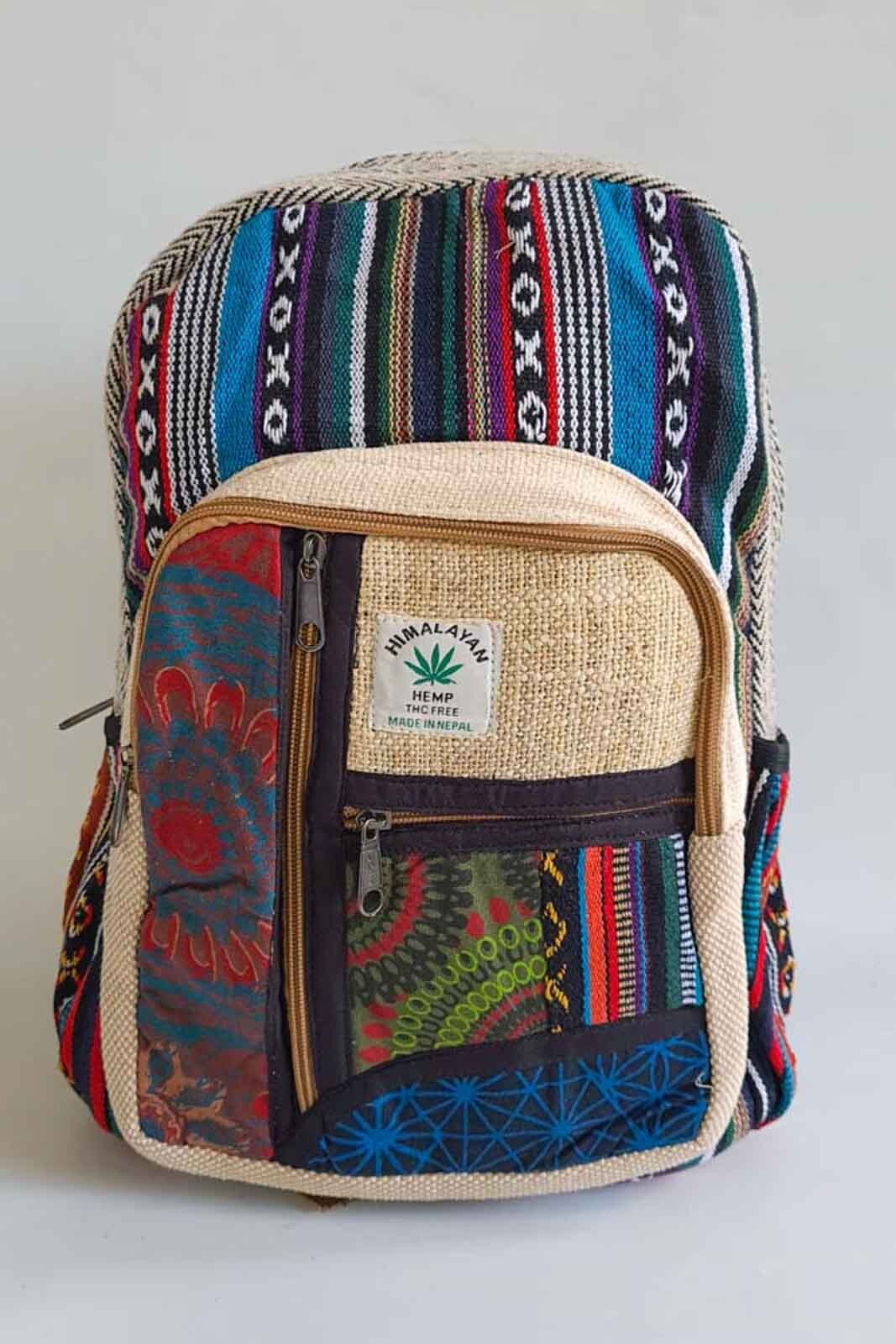 Hemp Backpack Travel Handmade Hippie Hemp School Bag Multicoloured Festival Fun