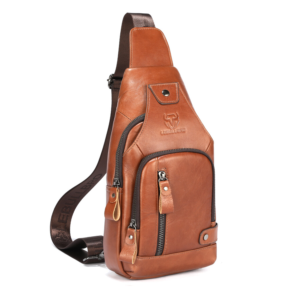 Sling Backpack Cowhide Genuine Leather Chest Crossbody Shoulder Bag Real Leather