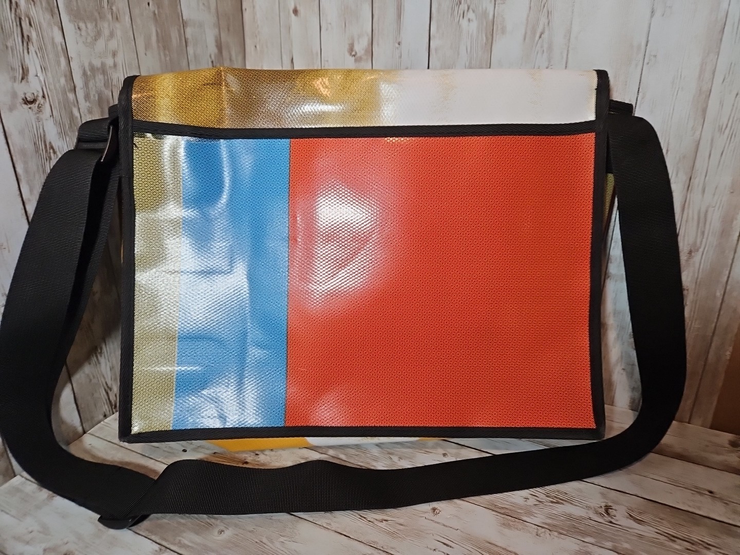 DEMANO upcycled Eco-Friendly Messenger bag With Strap Made in Spain! EUC unisex