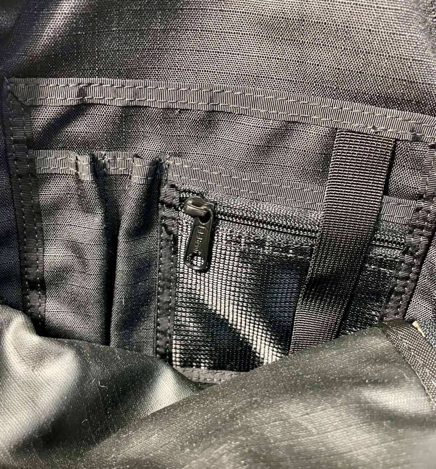 Vtg L.L. Bean Grid Ripstop Sling Backpack Black Grey Tan Reflective Y2K Techwear