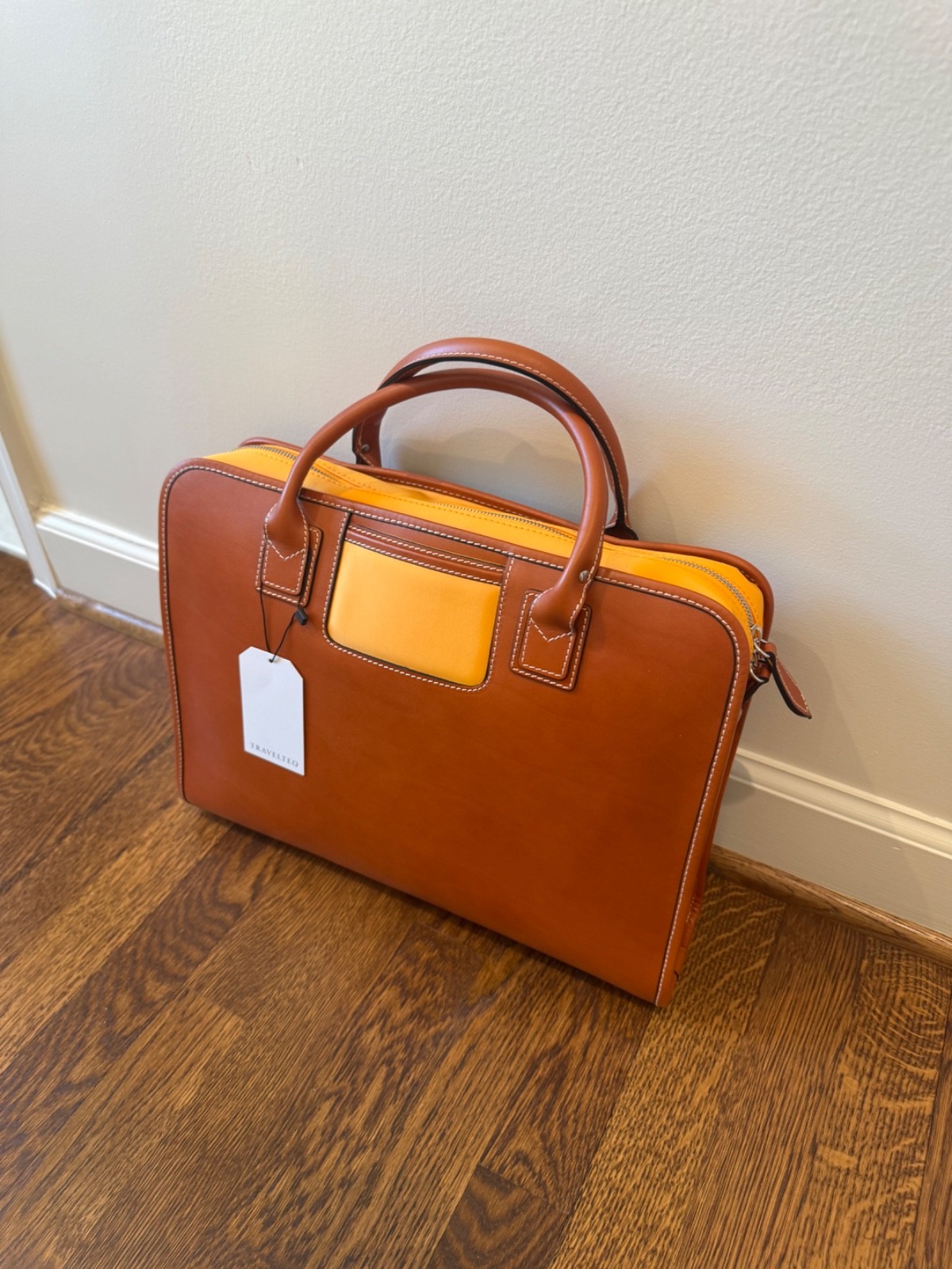 Cognac Leather Messenger Bag — Unused | Handcrafted in Europe