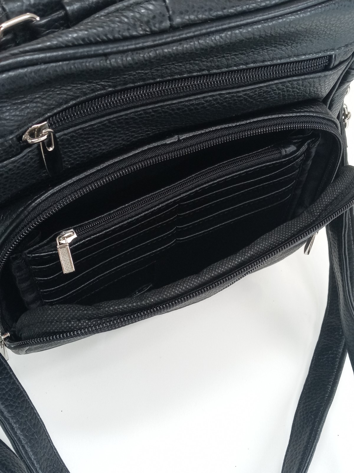 Men Leather Crossbody Bag Black Compact & Practical Everyday Use Multi Pockets