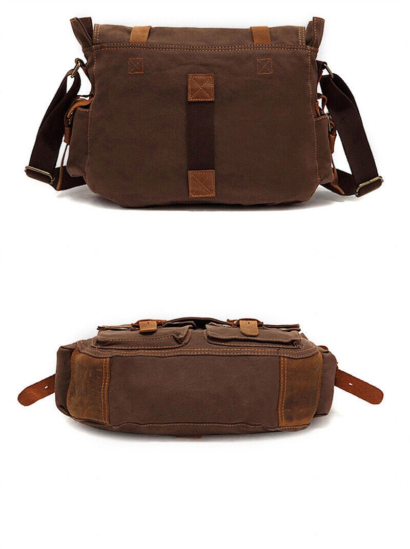 Military Canvas Genuine Leather Shoulder Crossbody Casual Bag Men Messenger Bags