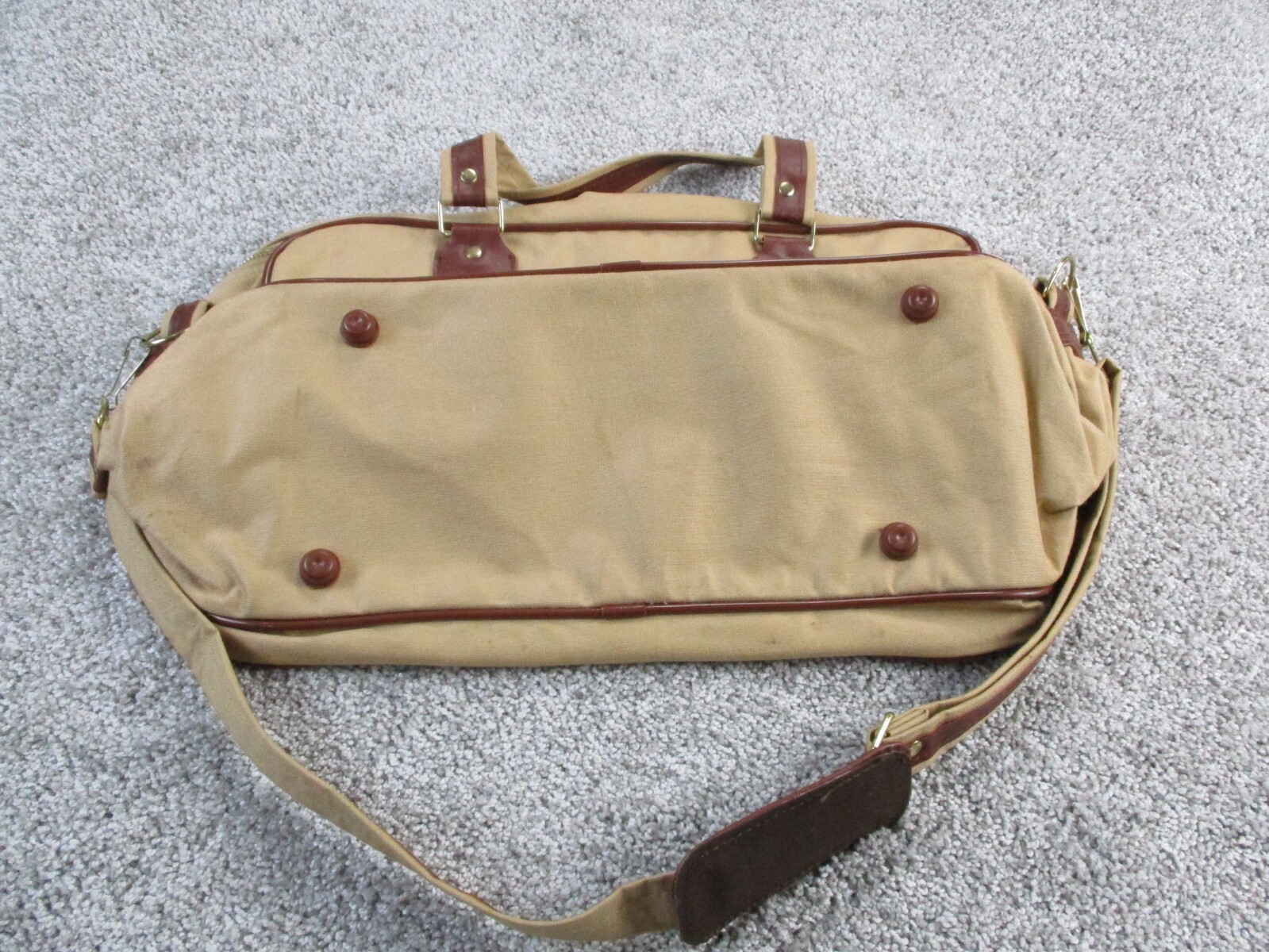 VINTAGE Safari Canvas Bag Khaki Carry On Top Handle Should Strap 70s 80s GUC