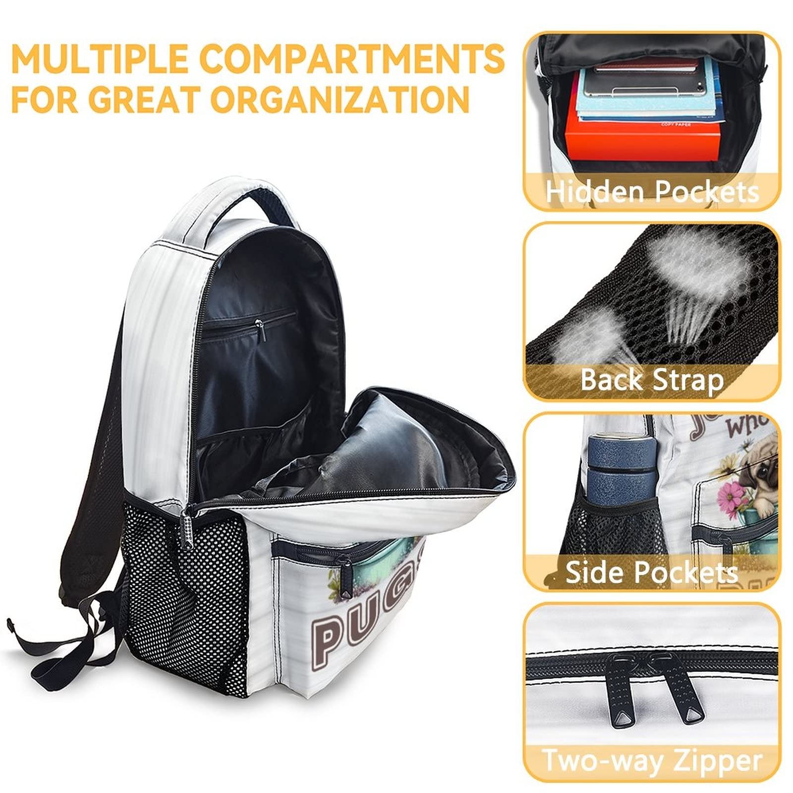 Pug Backpack 16 Inch with Lunch Box & Pencil Case – Durable School Bag for Kids