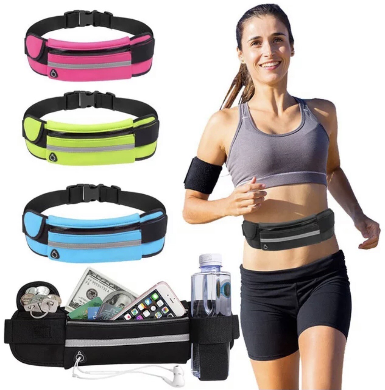 Running Belt Waist Pack Water Bottle Holder Sport Fitness Phone Pouch US Seller