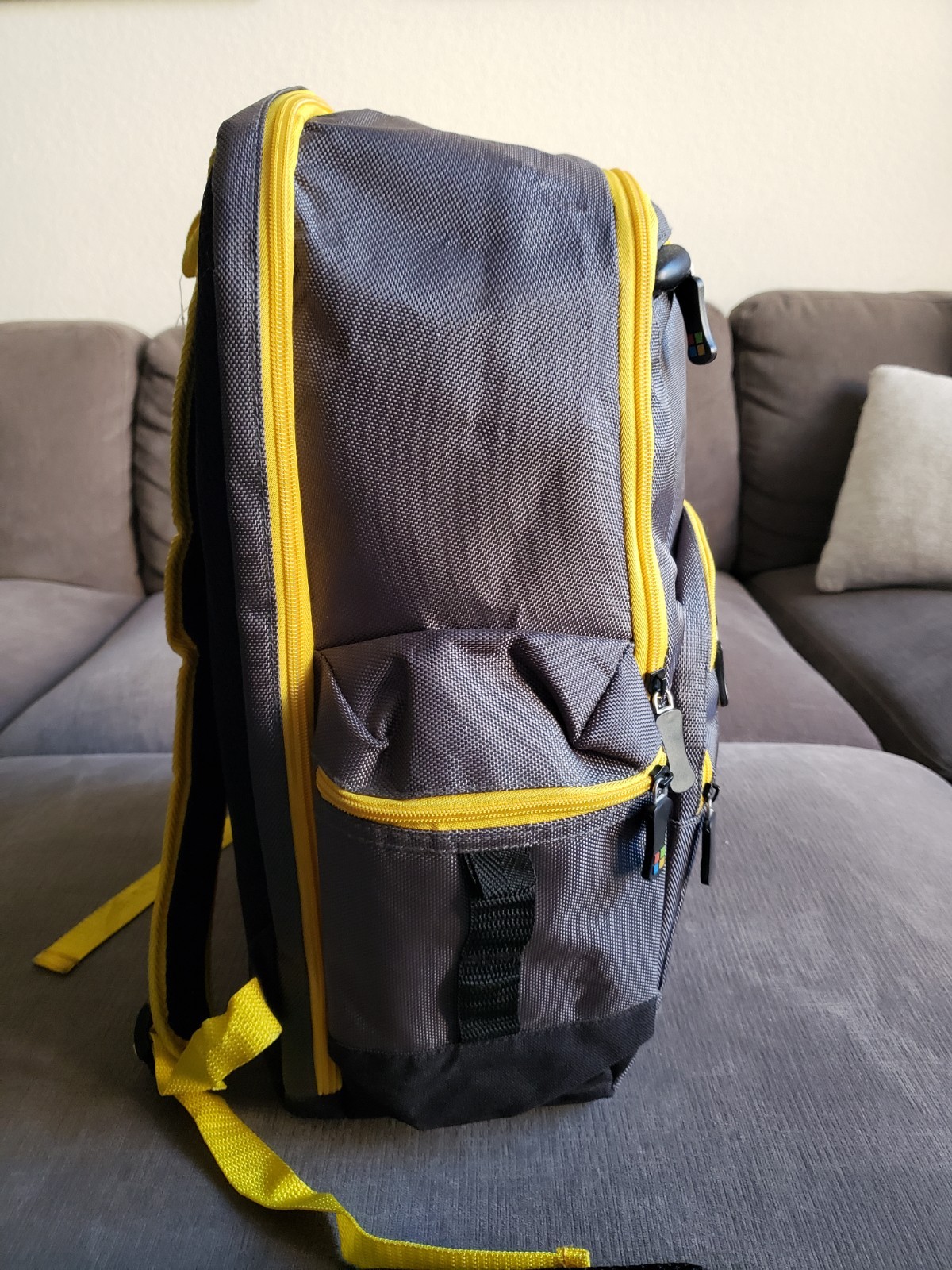 Vintage Microsoft Computer Laptop Backpack W/ Clip In Bag Grey Yellow READ DESC.