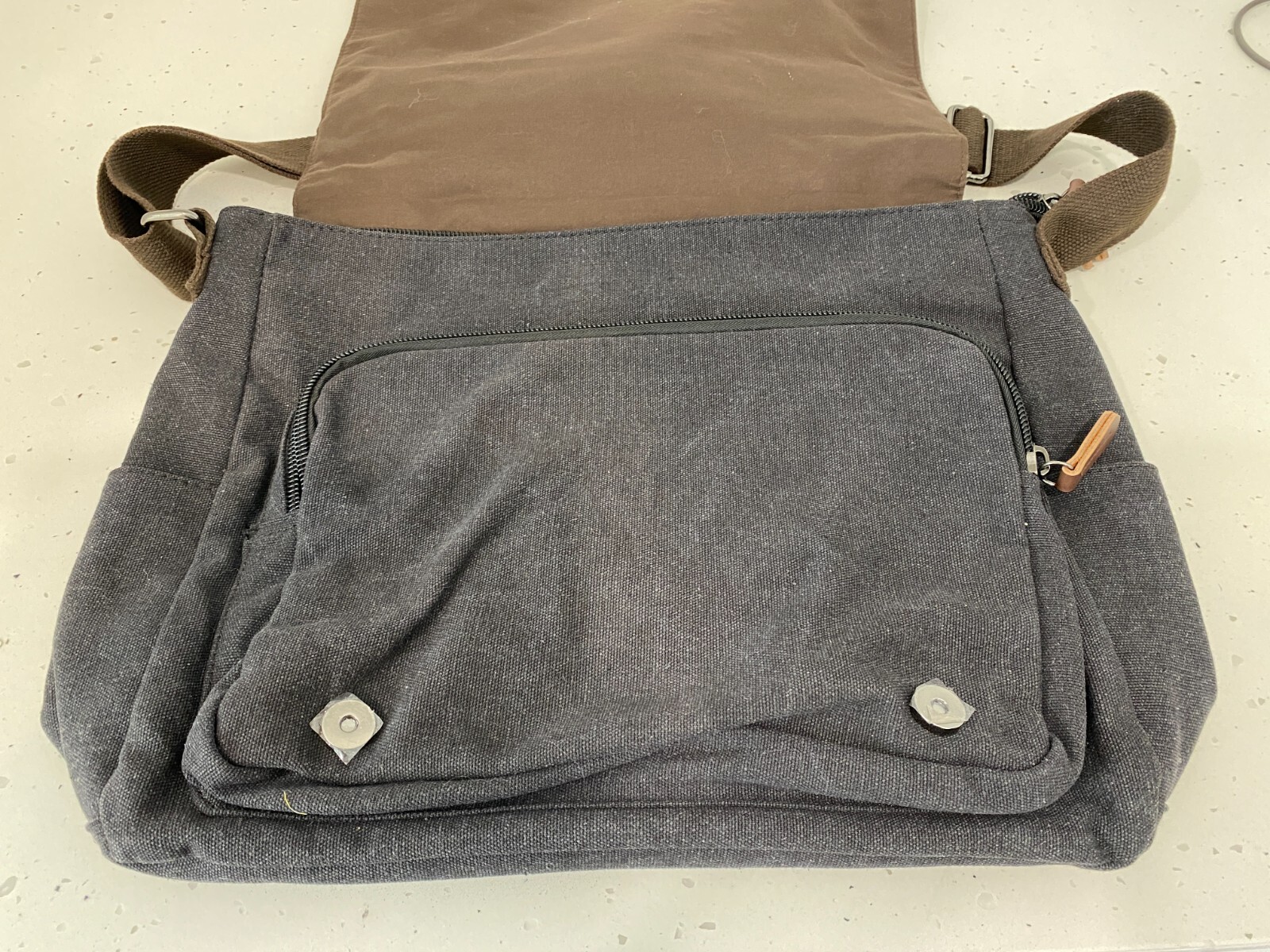 Charcoal Canvas Laptop Satchel / Messenger Bag, 35 x 12 x 30cm, Brand New