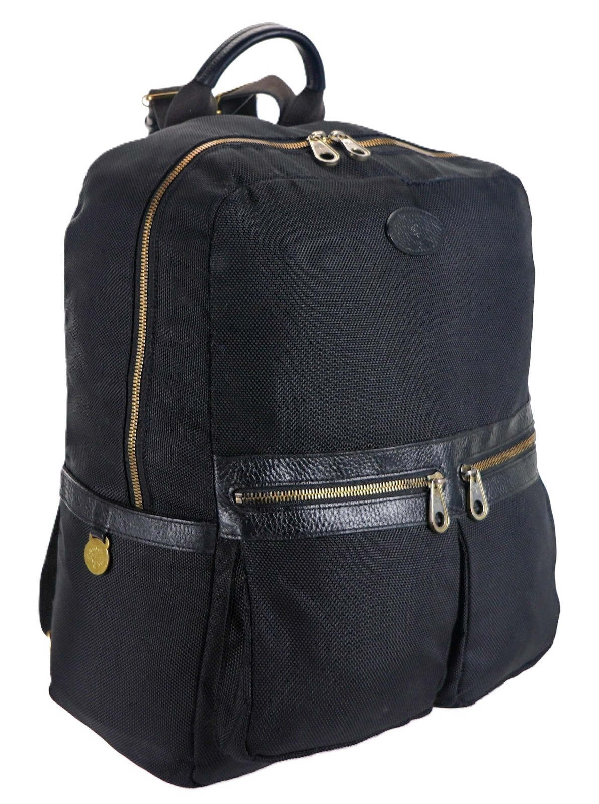MULBERRY Black Canvas Leather Oversized Backpack Laptop Bag England Unisex
