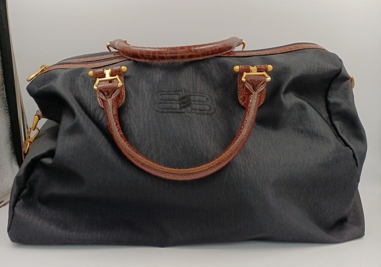 BARENCIAGA 2-Way Boston bag Black Leather Nylon Men Duffle bag Large capacity