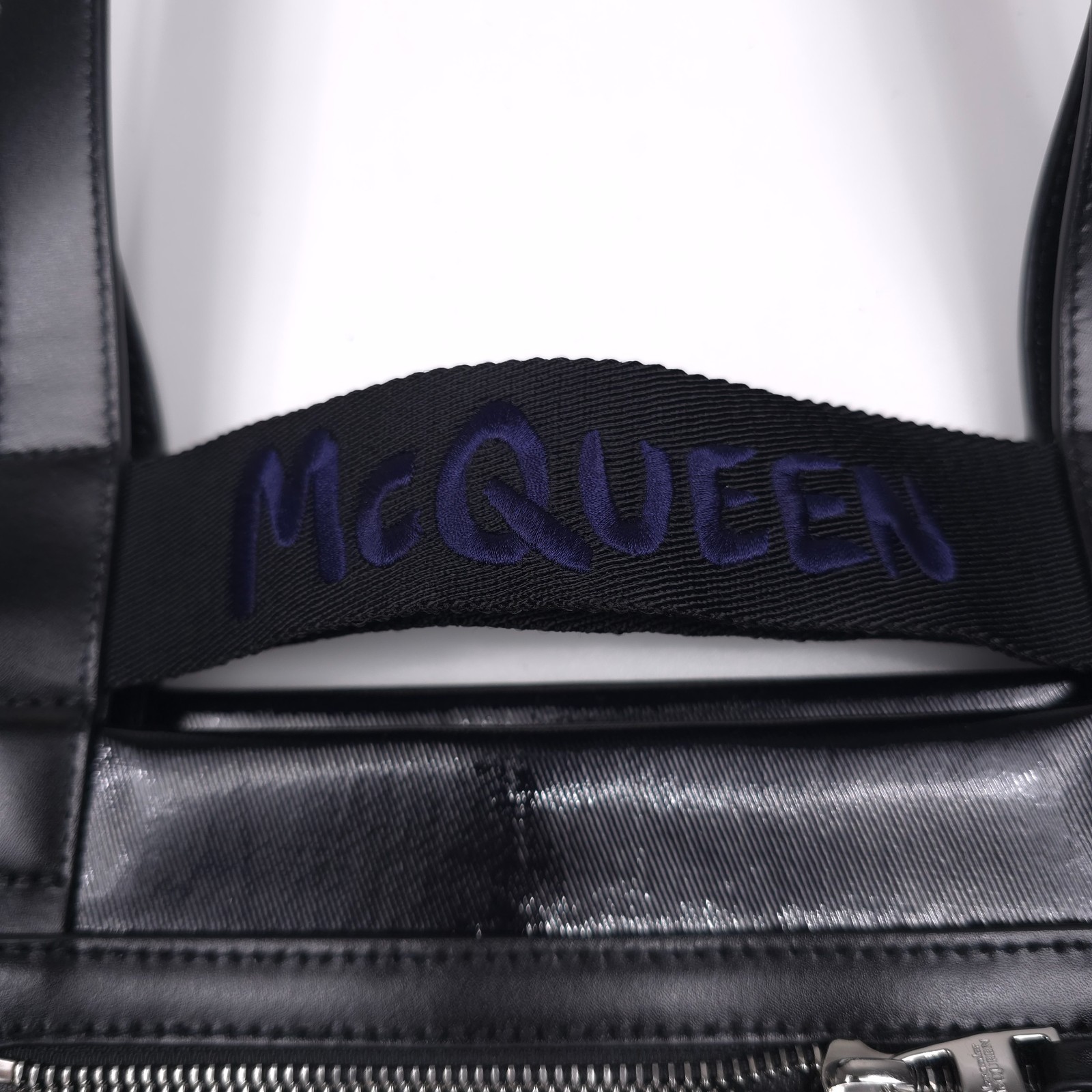 Alexander McQueen Black Faux Leather Shopper Tote Bag Mens Authentic Italy