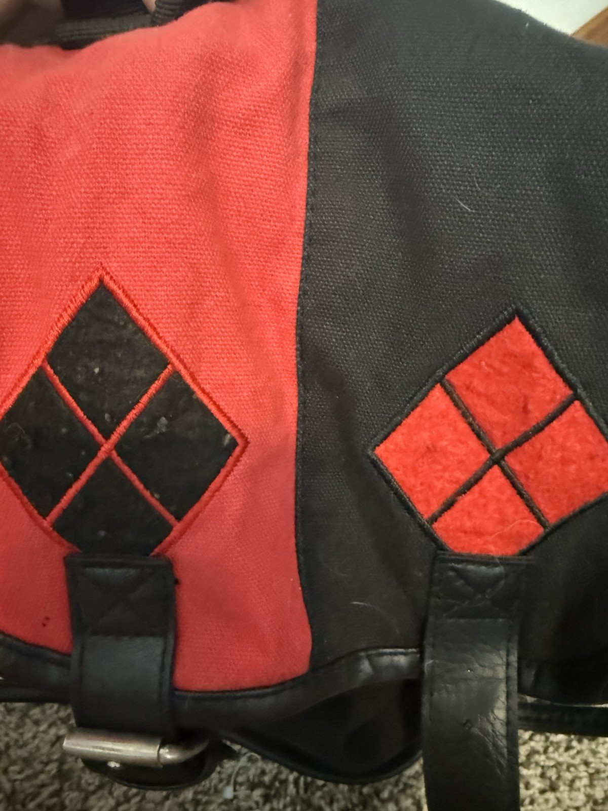 Harley Quinn Checkered Backpack Black Red Adjustable Strap Men’s Comics Casual