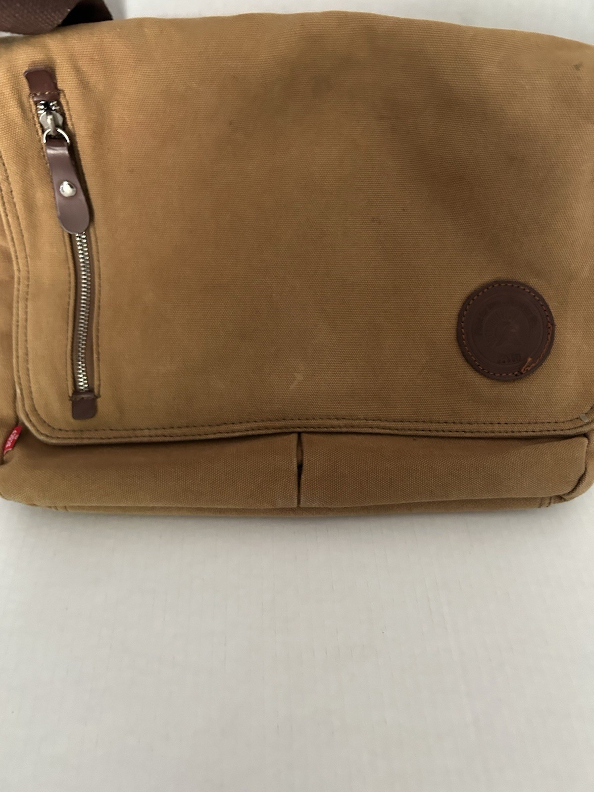 Augur Strauss & Co. Brown Messenger Bag Zip Hook & Loop Adjustable Strap