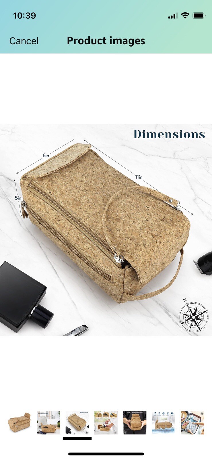 Denali Premium Cork Leather Compact Toiletry Bag Waterproof Travel Organizer