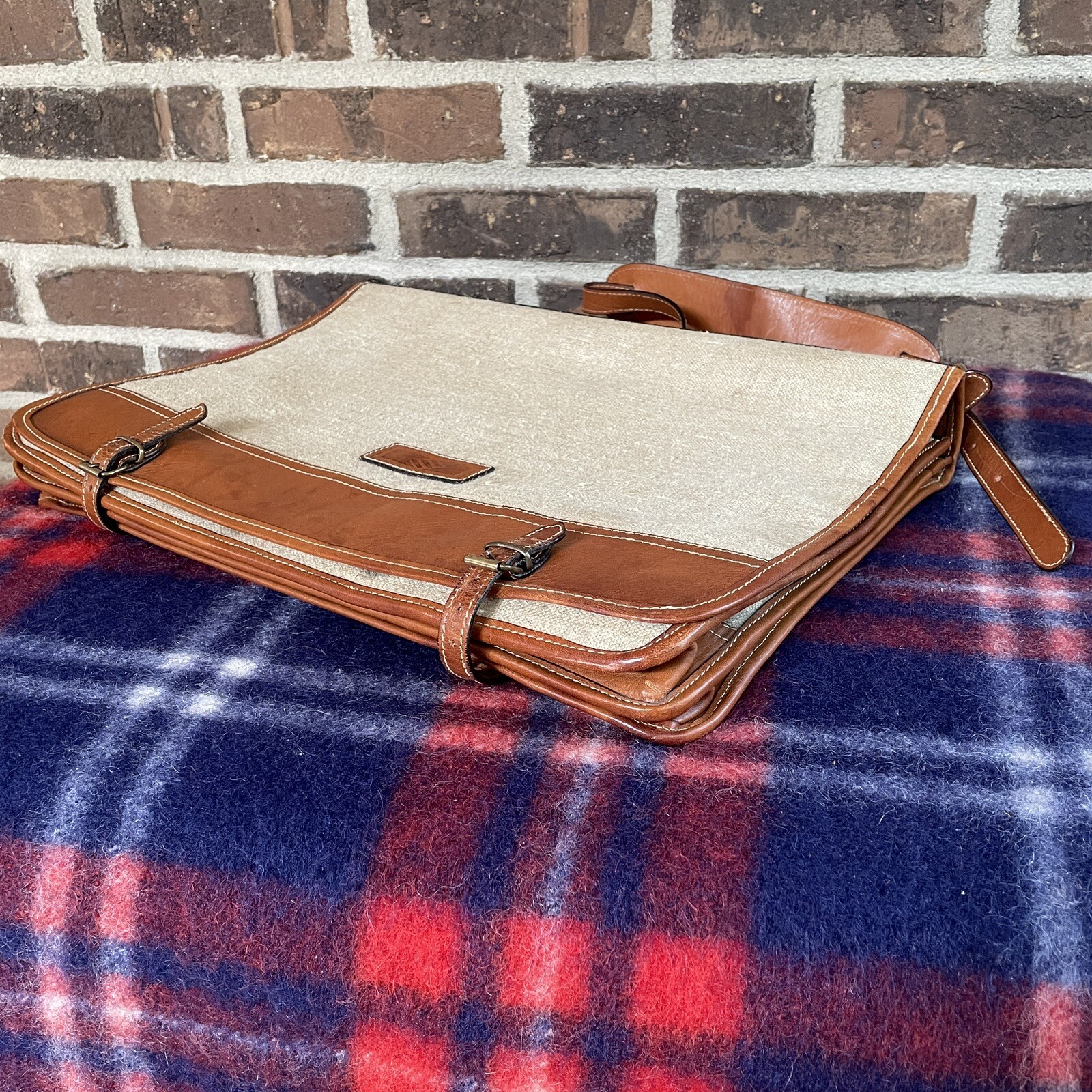 VINTAGE 1990s JOSEPH ABBOUD HEMP CANVAS LEATHER MACBOOK PRO BRIEFCASE BAG R$998