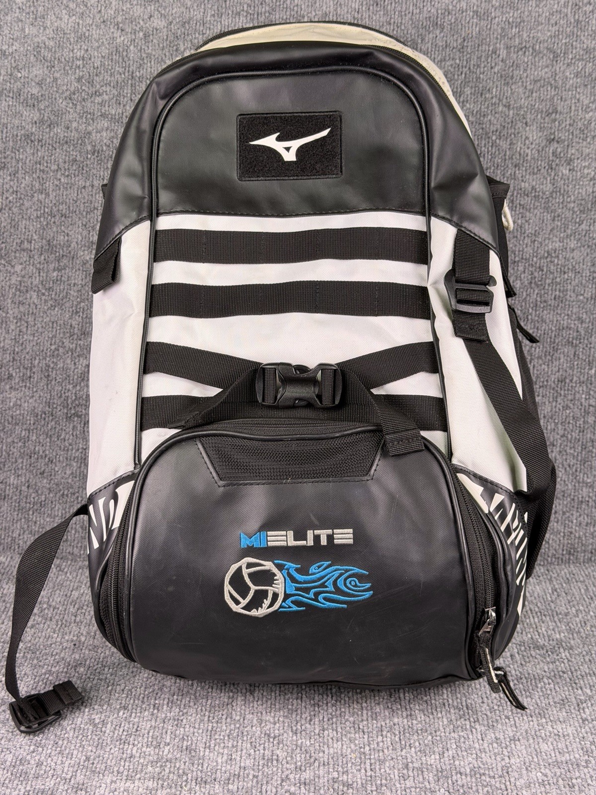 Mizuno MVP Backpack 360318 Baseball Softball Sports Bag, Black White W/logo