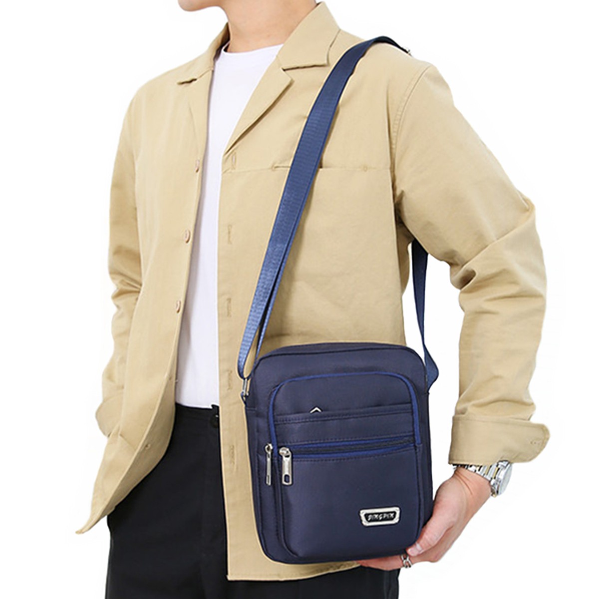Men’s Shoulder Bag Casual Crossbody Bag Waterproof Fabric Multi Pocket Design