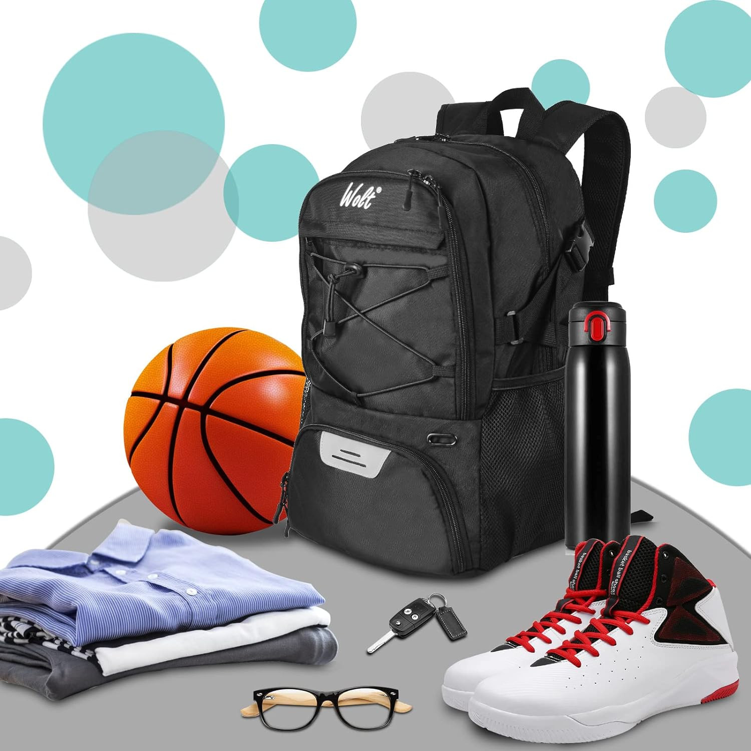 Basketball Backpack Large Sports Bag with Separate Ball Holder & Shoes Compartme