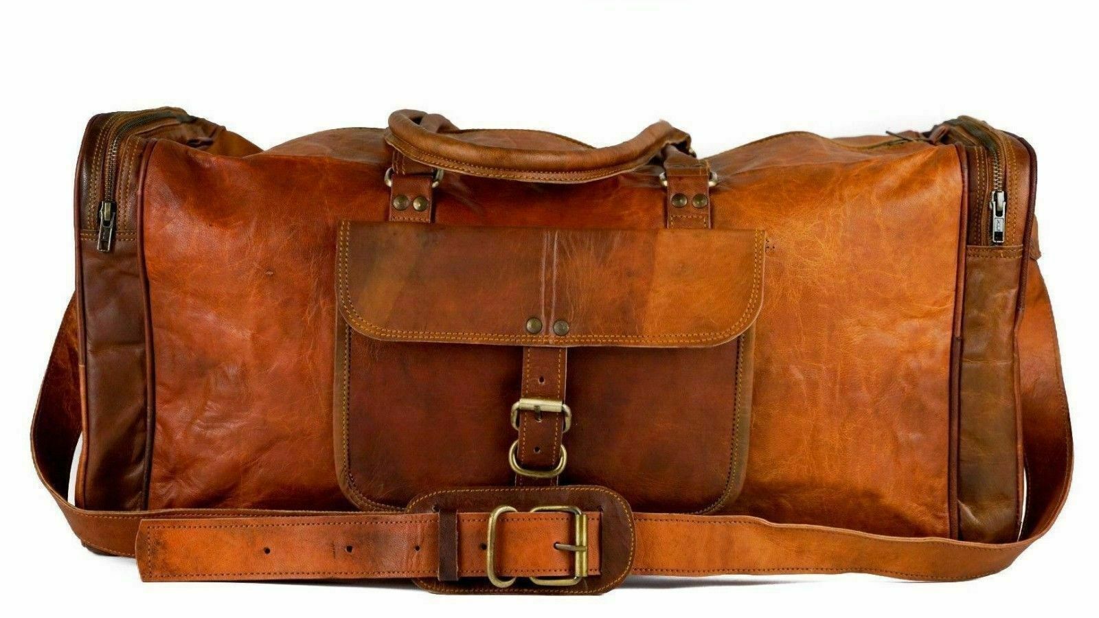 Travel Duffle Weekend Holdall Overnight Duffel Vintage Bag Heavy Duty Leather