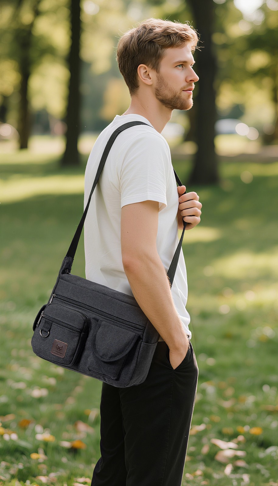 Men’s Vintage Canvas Satchel Crossbody Messenger Shoulder Bag for Daily Commute