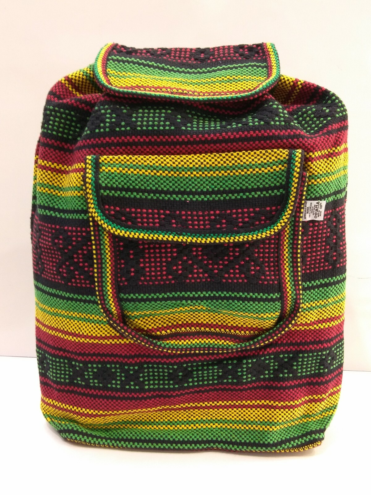 RASTA Bag Beach Hippie Baja Ethnic Multicolors Wide Backpack Made in Mexico