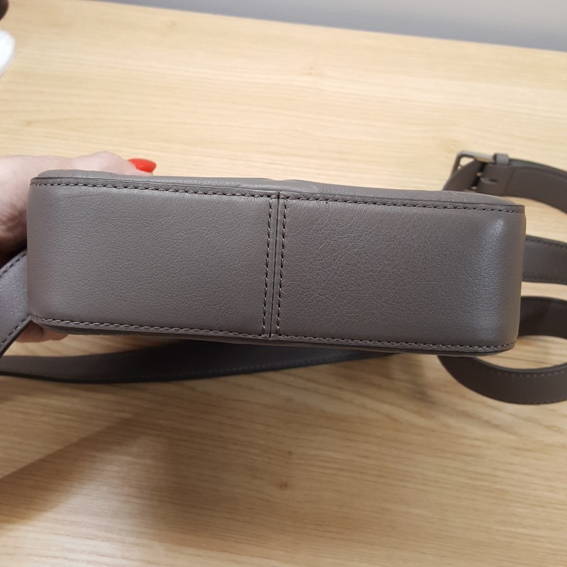 MCM Mini Klassik Taupe Grey Leather Monogram Crossbody Bag $830 Authentic