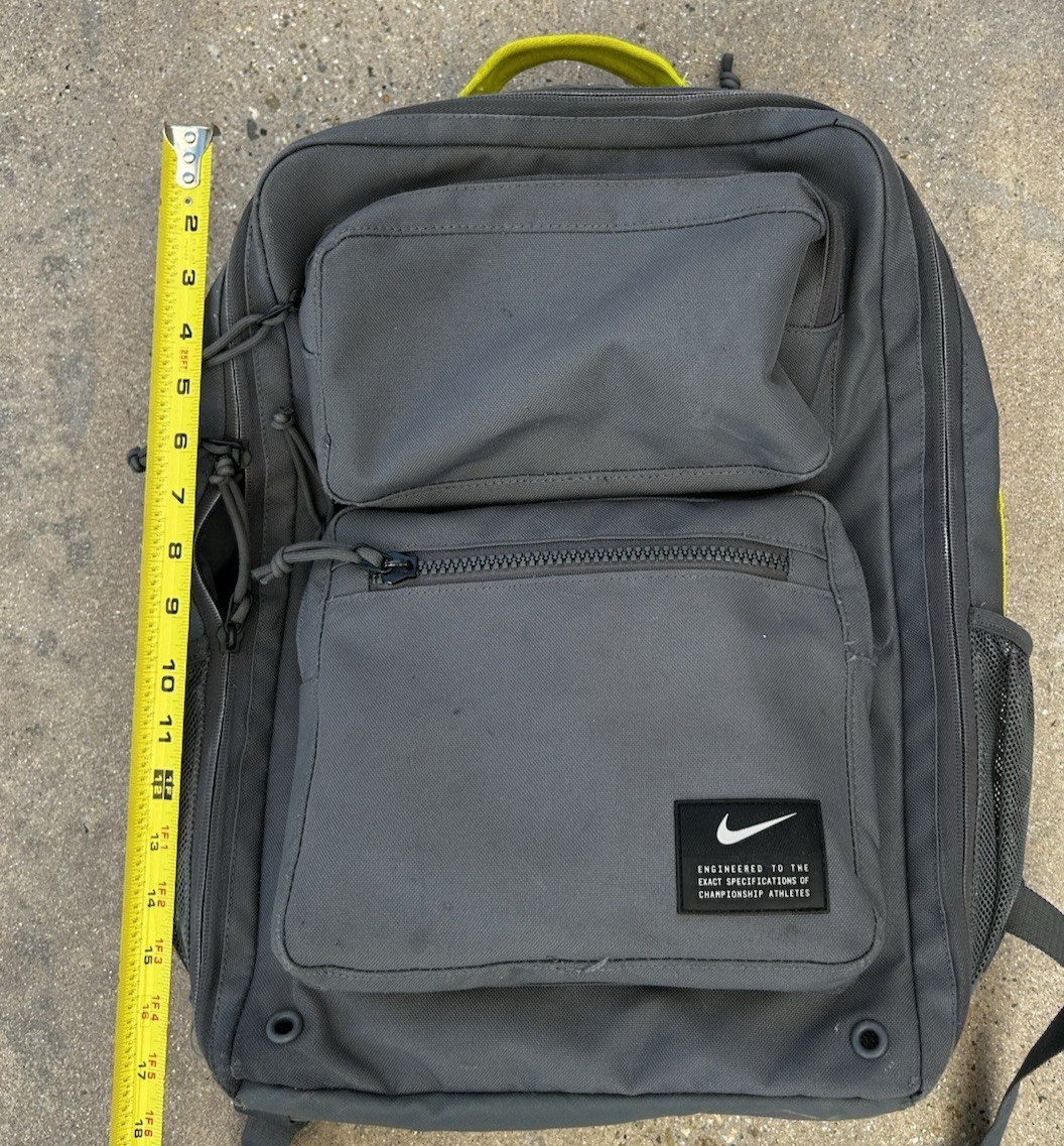 Nike Utility Speed Training Backpack Gray with Yellow Handle Gym Athletic