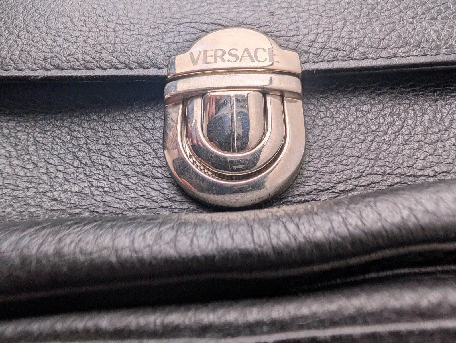 Authentic Versace Black Leather Briefcase Portfolio Business Document Bag NWT