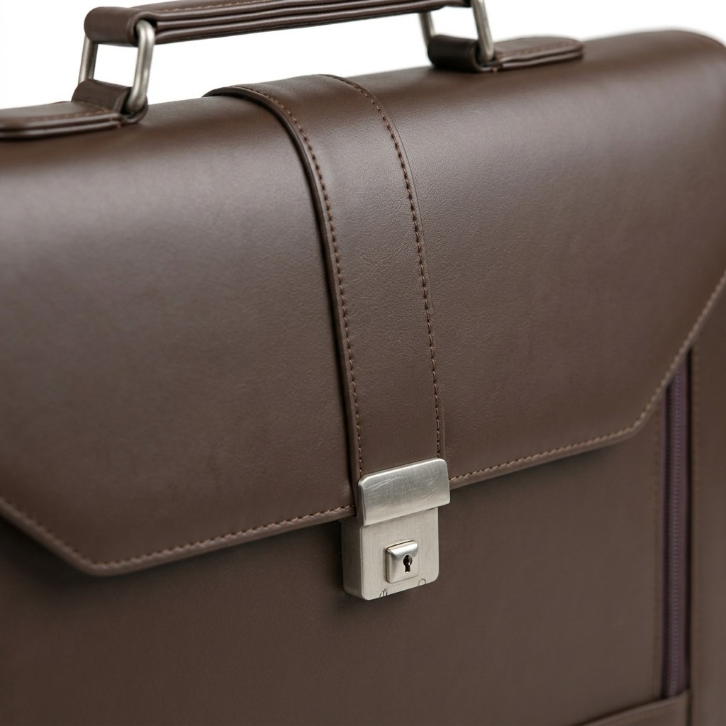 Brown Leather Executive Briefcase Push Lock Flap Mens Laptop Business Lawyer Bag