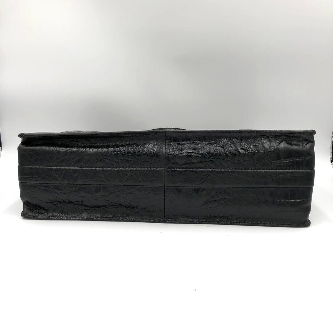 Bally Dulles Bag Black Croc Embossed Leather Gold Lock Business Briefcase