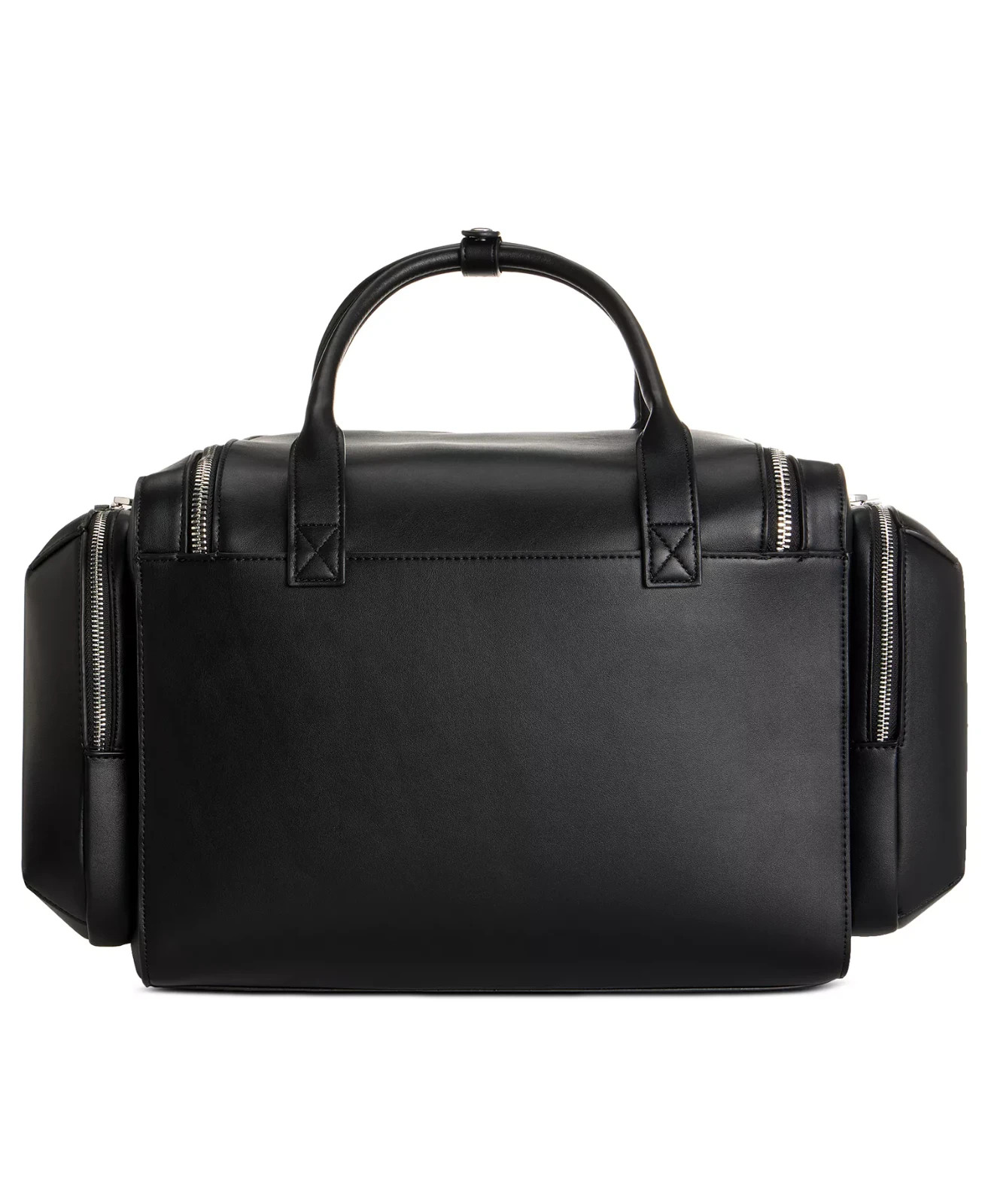Alfani Mens Black Faux Leather Duffle Bag Travel Weekender Carry-On Gym Bag