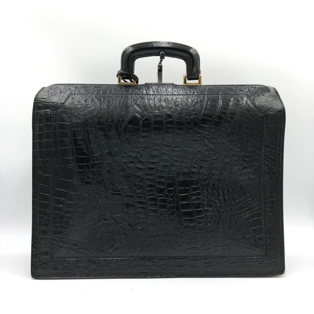 Bally Dulles Bag Black Croc Embossed Leather Gold Lock Business Briefcase