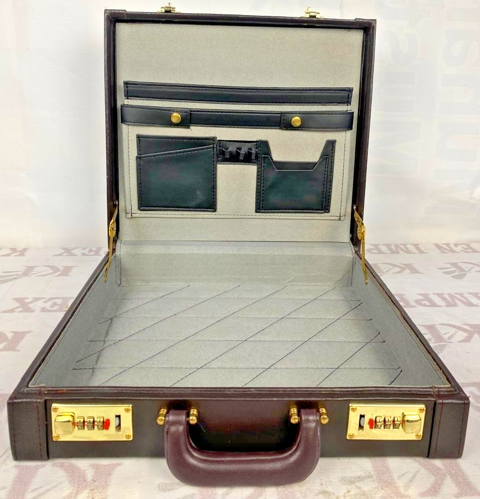Brown Leather Attache Briefcase Combination Lock Business Document Case Office
