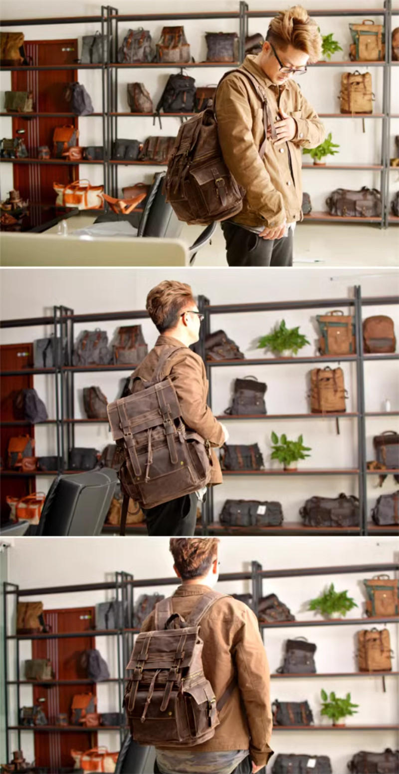 Retro Oil Wax Canvas Backpack Large Capacity Outdoor Travel Bag Leisure Knapsack