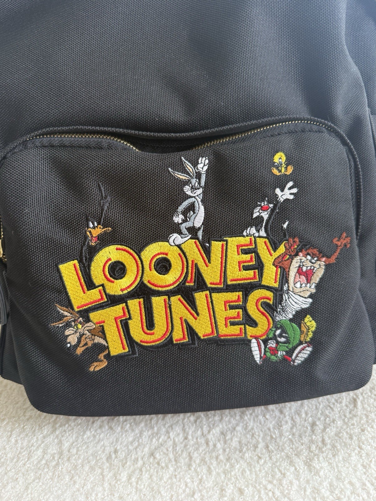 OVO x Looney Tunes Black Polyester Medium Backpack Bugs Bunny, Padded Straps