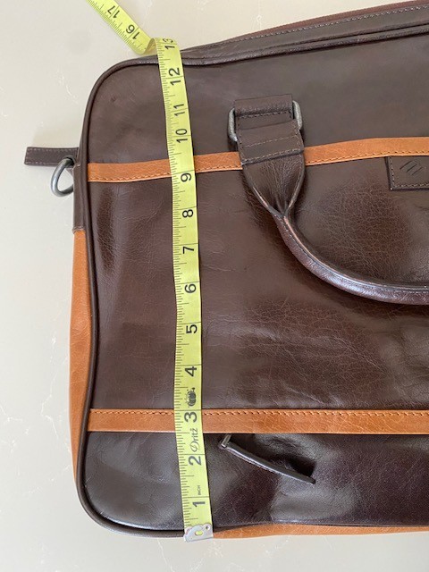 Joseph Abboud Brown/Tan Rustico Leather Handbag with Pockets and Adj Strap