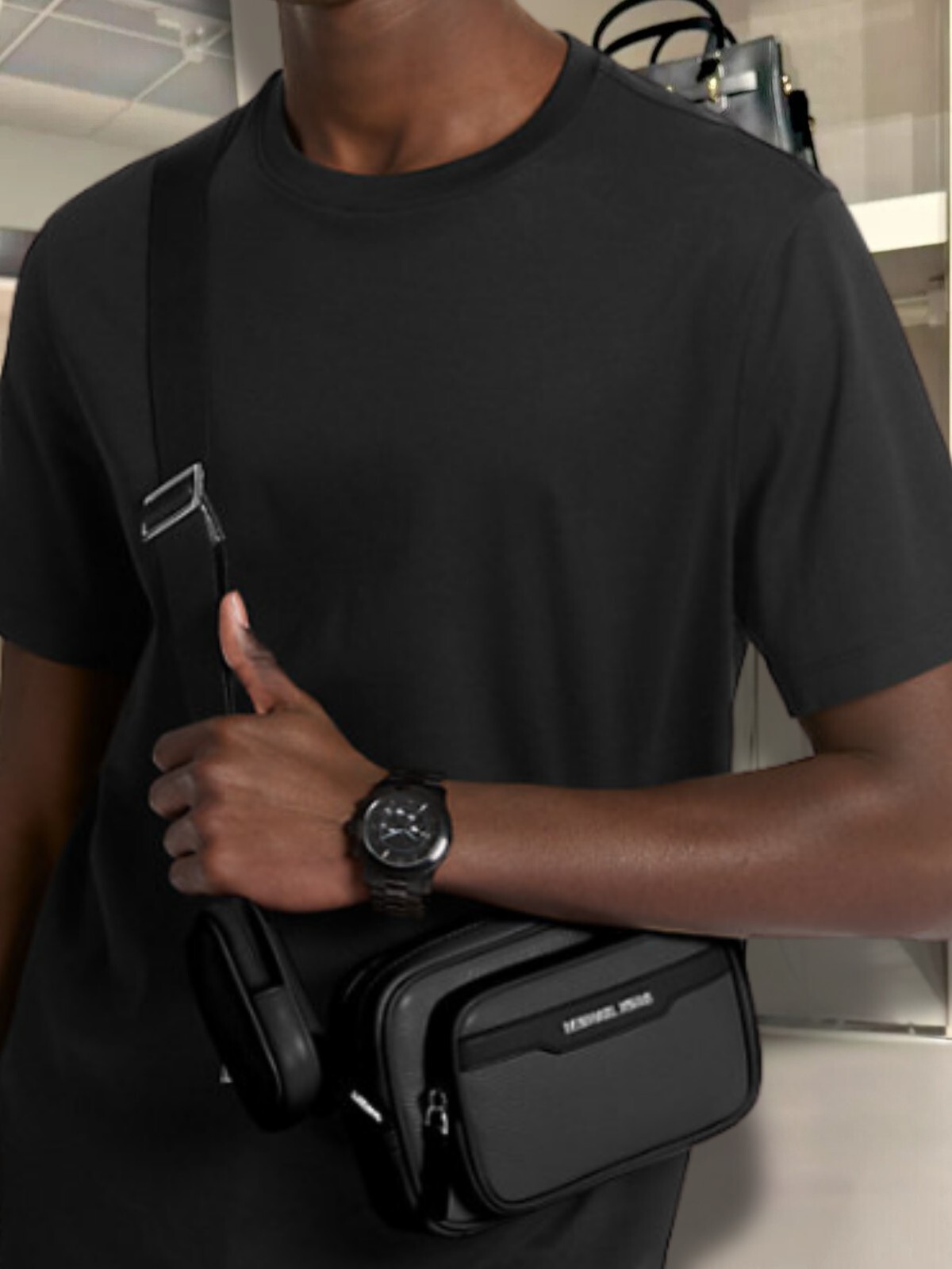 Michael Kors Cooper Men Pebbled Leather Crossbody Camera Bag with Pouch Black