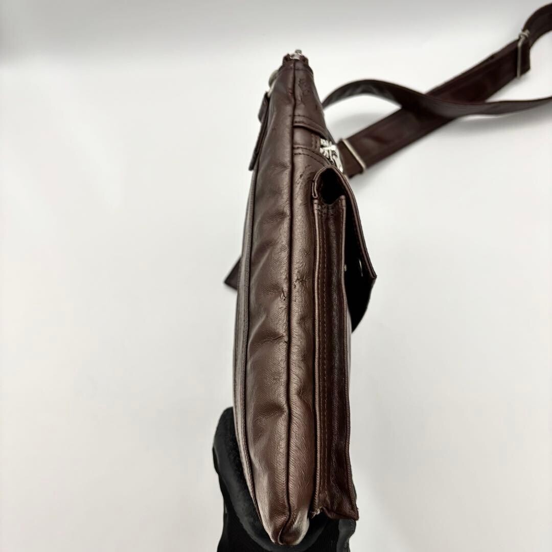 Porter Freestyle Brown Leather Shoulder Bag Zip Crossbody Japan 26x22cm B