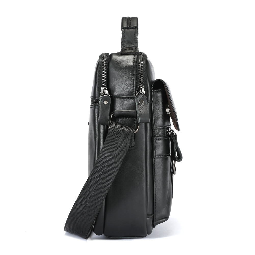 Men’s Genuine Leather Crossbody Bag Shoulder Messenger with Handle Multi-Pocket