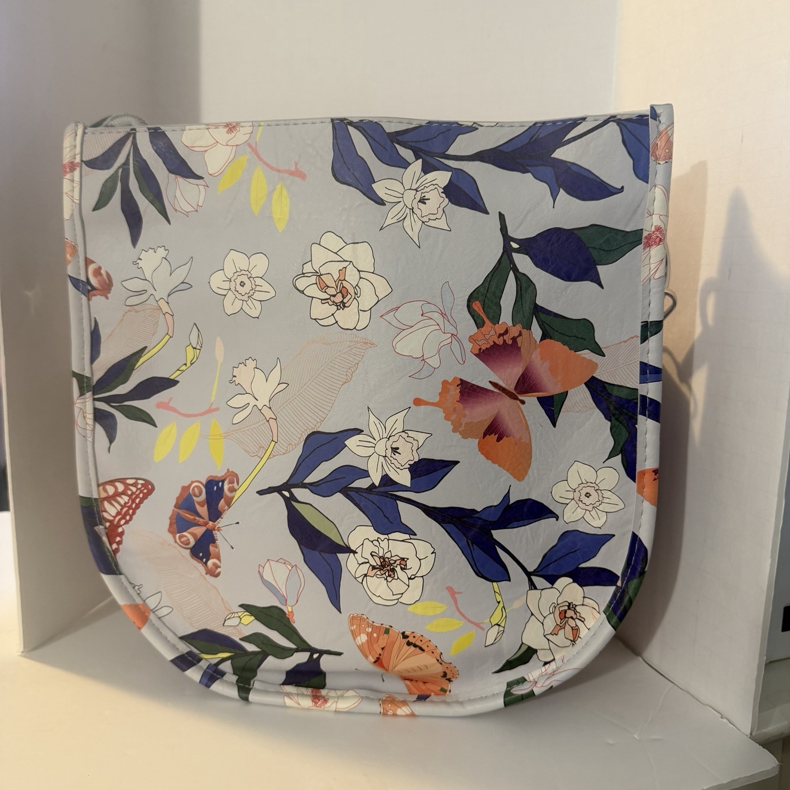ahdorned U-Shaped Messenger Bag with Eclectic Butterfly Floral Desig
