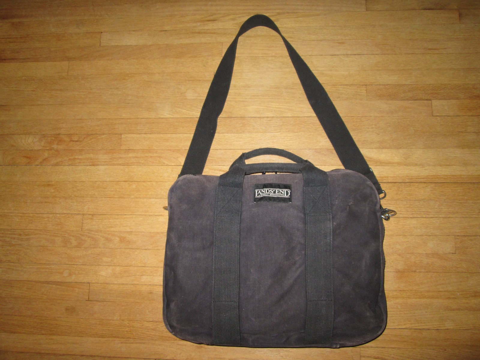 Vintage LANDS END Black Canvas Zip-Around Laptop Brief Bag Crossbody *USA