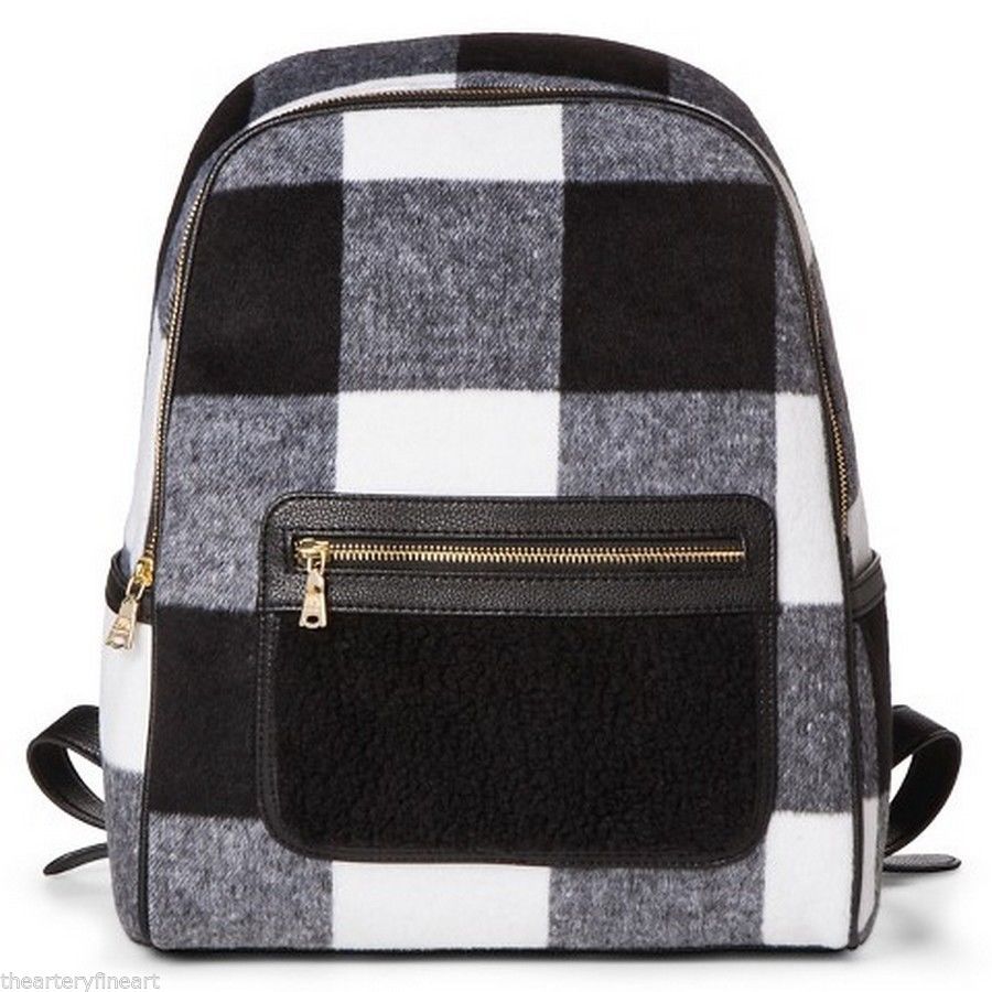 ADAM LIPPES x Target ‘Black & White Buffalo Plaid’ Shearling Backpack **NWT**