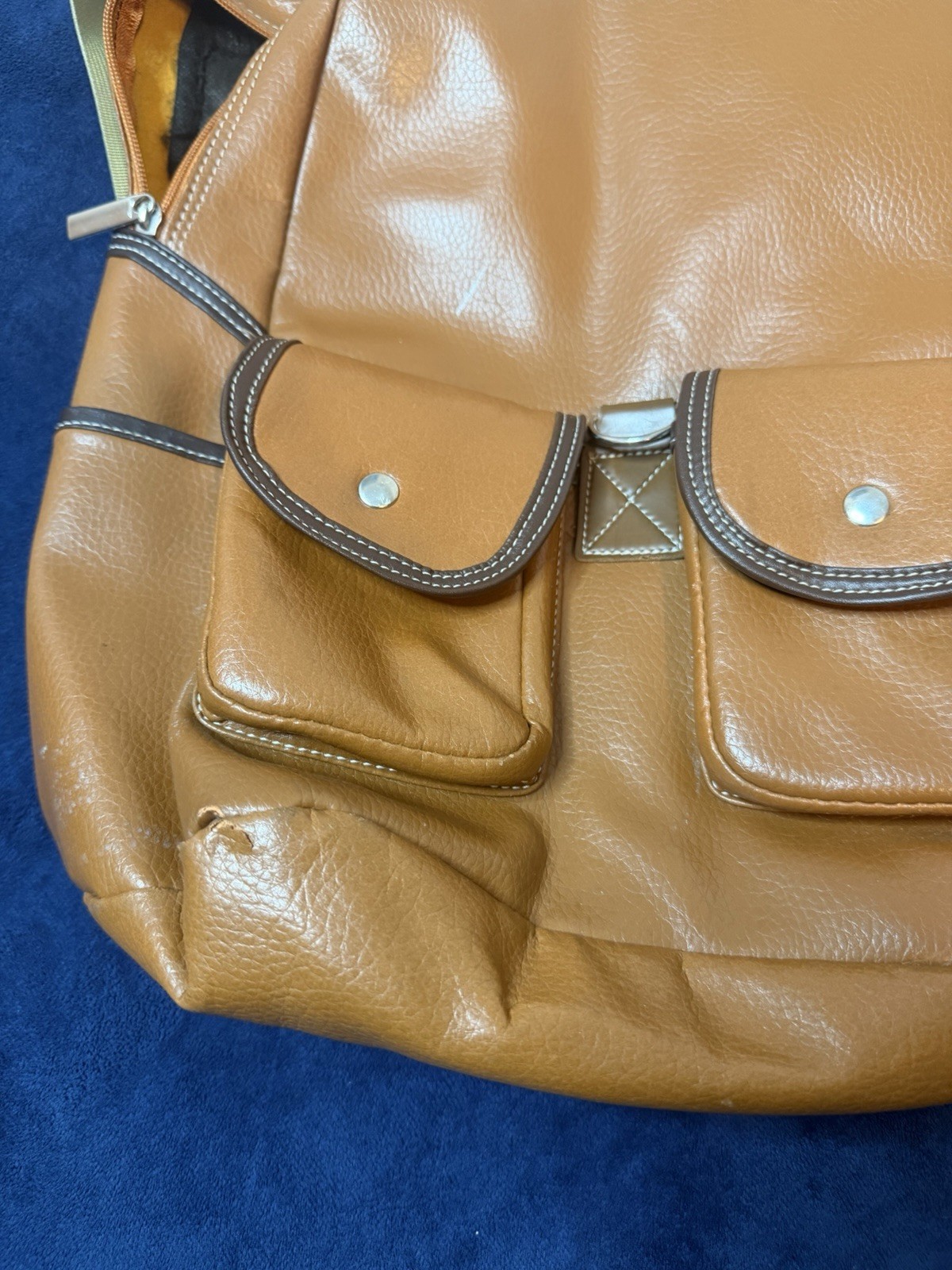 Vtg Y2K Apple Brown Leather Backpack Bag (Heart Logo) SEE PHOTOS!