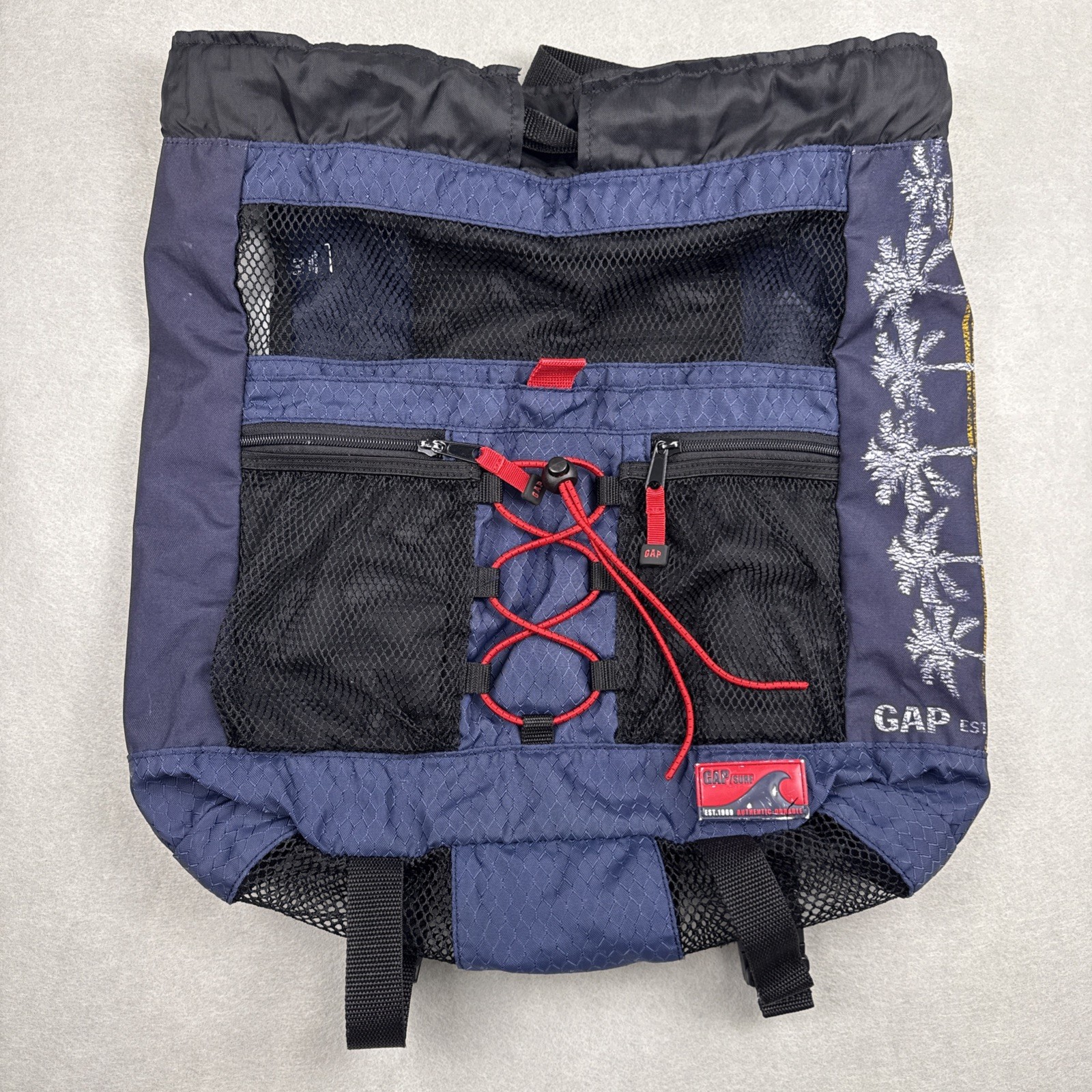GAP Surf Backpack 2004 Blue Red Cinch Bag Y2K Gorpcore Mesh Beach Gear Pack