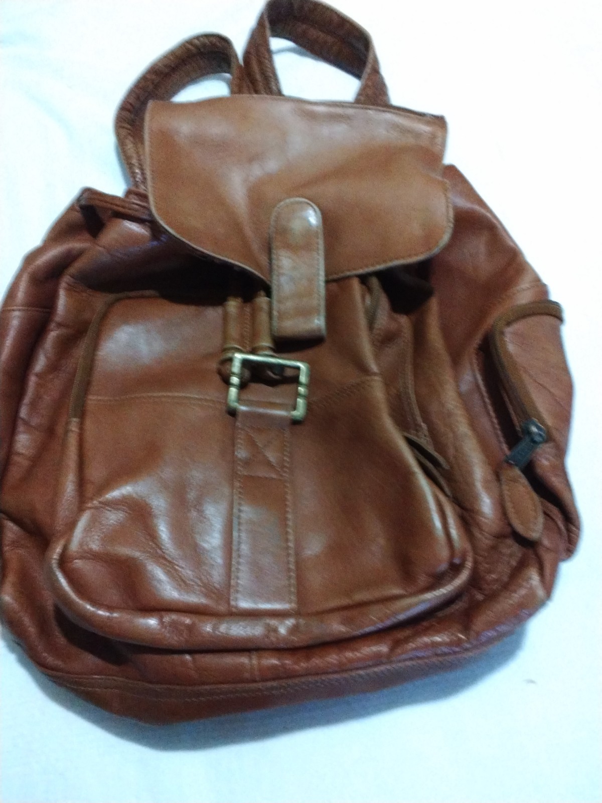 Vintage Brown Leather Backpack,From Columbia South America Drawstring &Snap READ