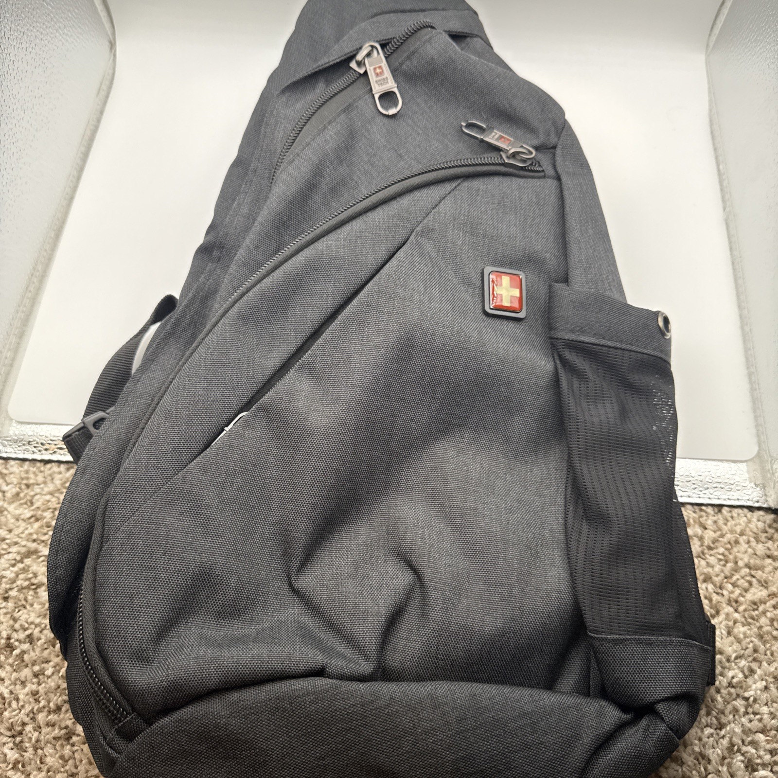 SWISSGEAR Black Men’s Crossbody Adjustable Strap Bag for Travel and Hiking