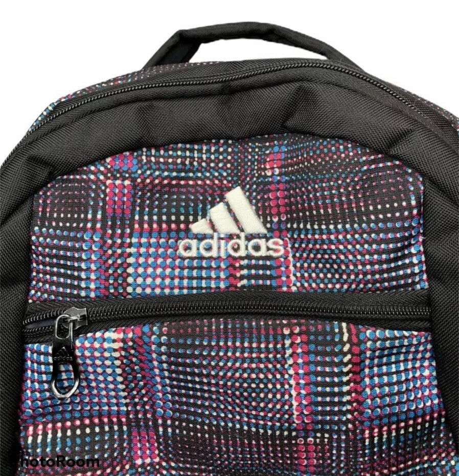 Adidas Black Blue White Pink Backpack w/ Laptop Sleeve & Load Spring Straps