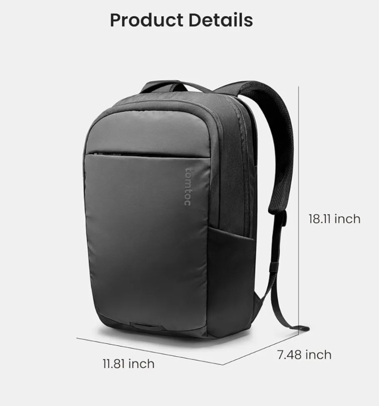 Tomtoc T68 Business Backpack 26L fits 16in Laptop – Black.
