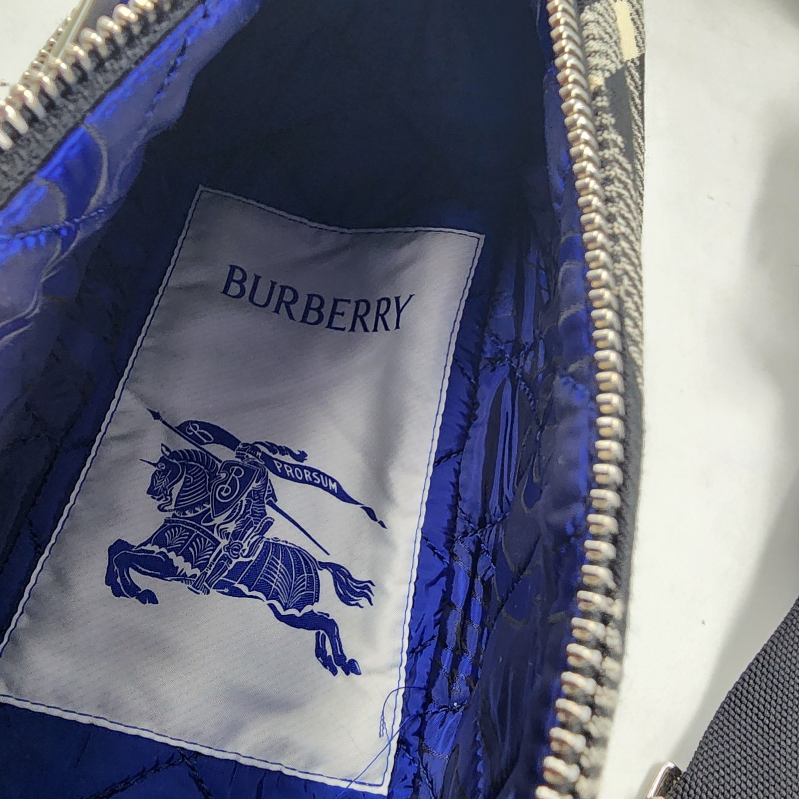Burberry Shield Check Cotton-Blend Messenger Bag Men’s Black Zip Closure